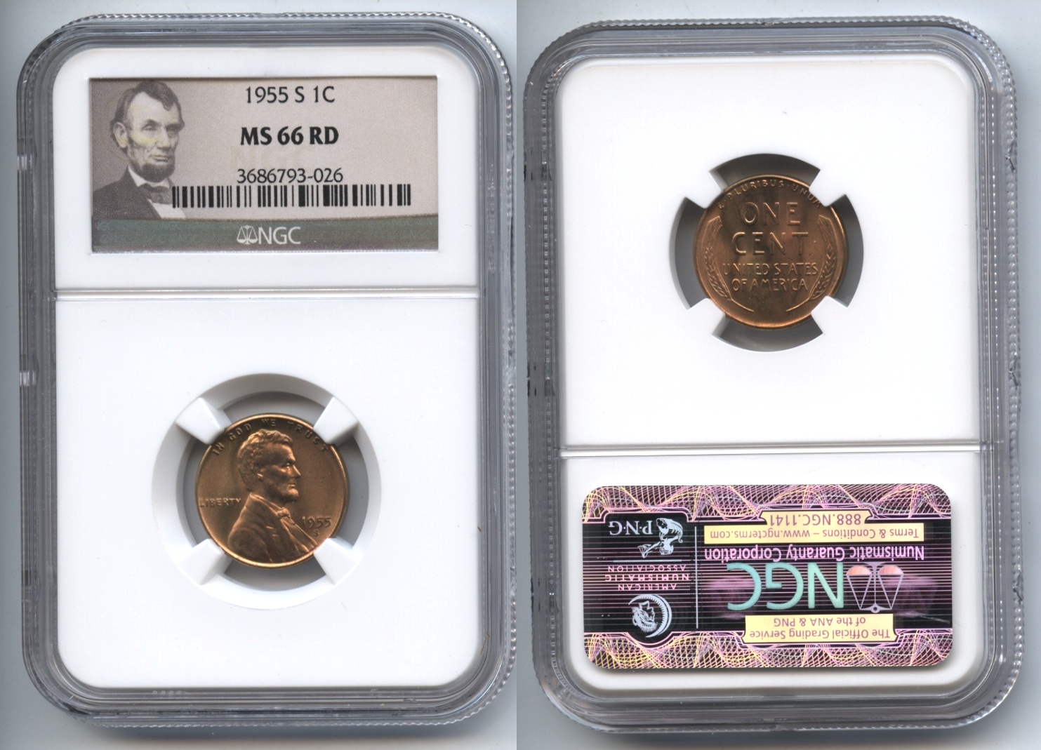 1955-S Lincoln Cent NGC MS-66 Red #l