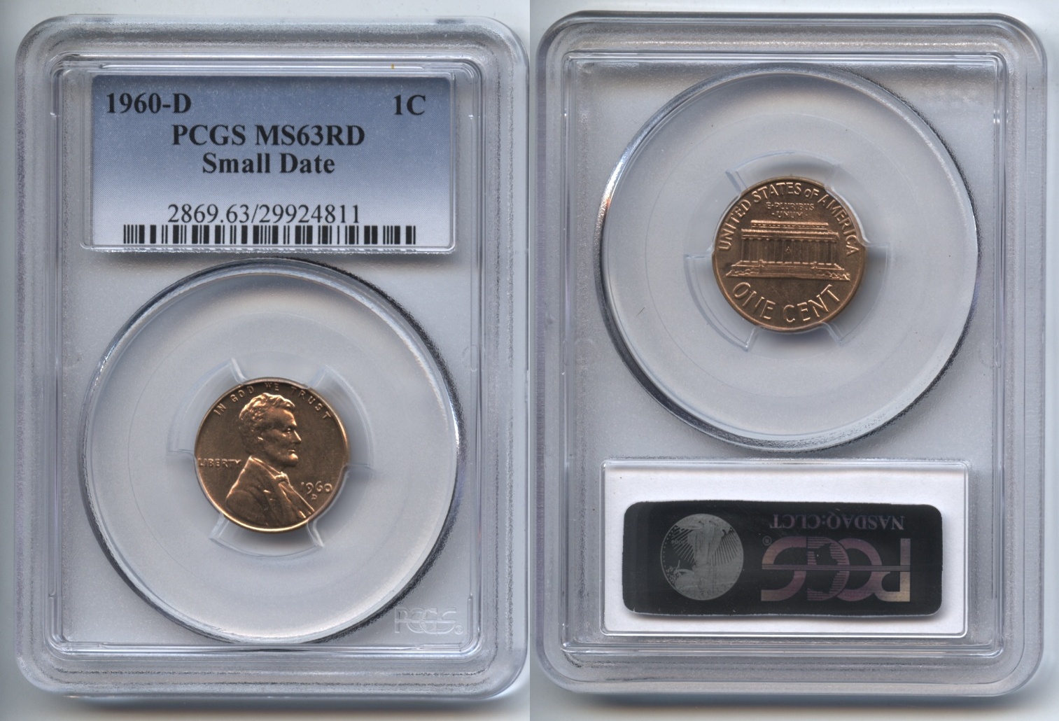 1960-D Small Date Lincoln Cent PCGS MS-63 Red #f