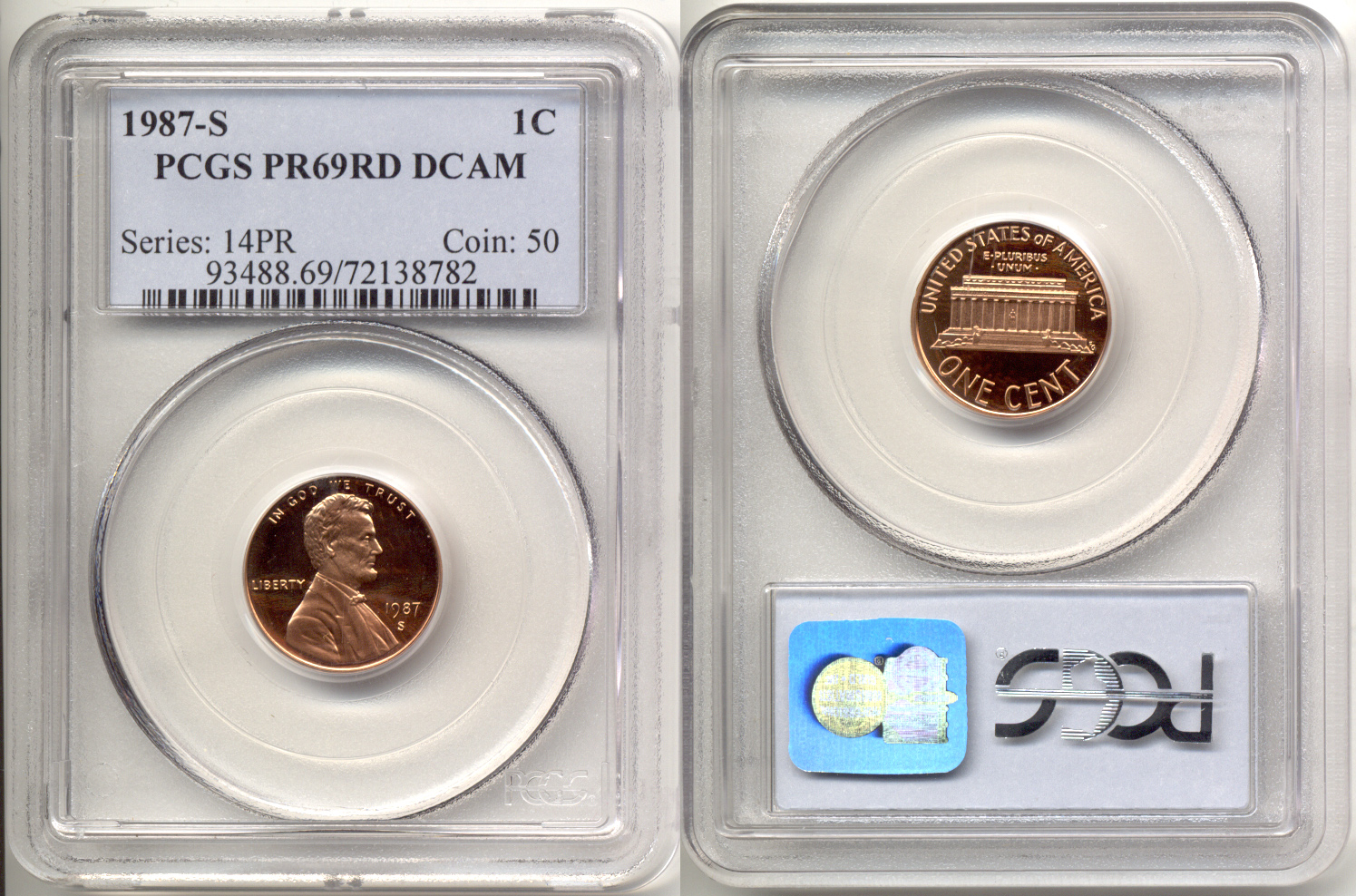 1987-S Lincoln Cent PCGS Proof-69 Red Deep Cameo