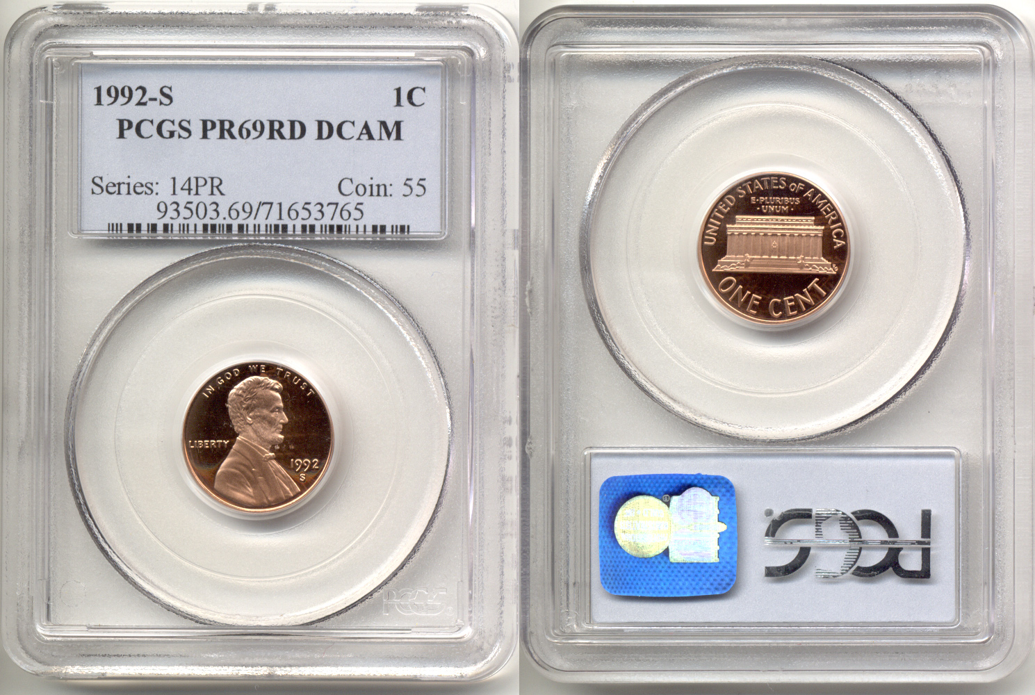 1992-S Lincoln Cent PCGS Proof-69 Red Deep Cameo