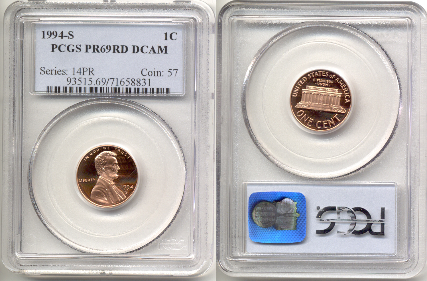 1994-S Lincoln Cent PCGS Proof-69 Red Deep Cameo