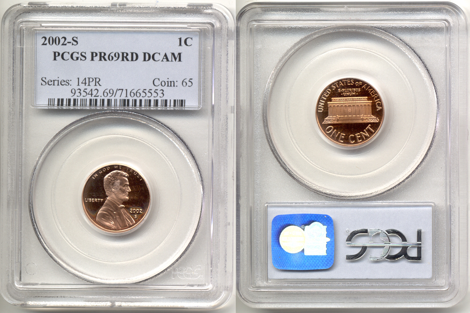 2002-S Lincoln Cent PCGS Proof-69 Red Deep Cameo