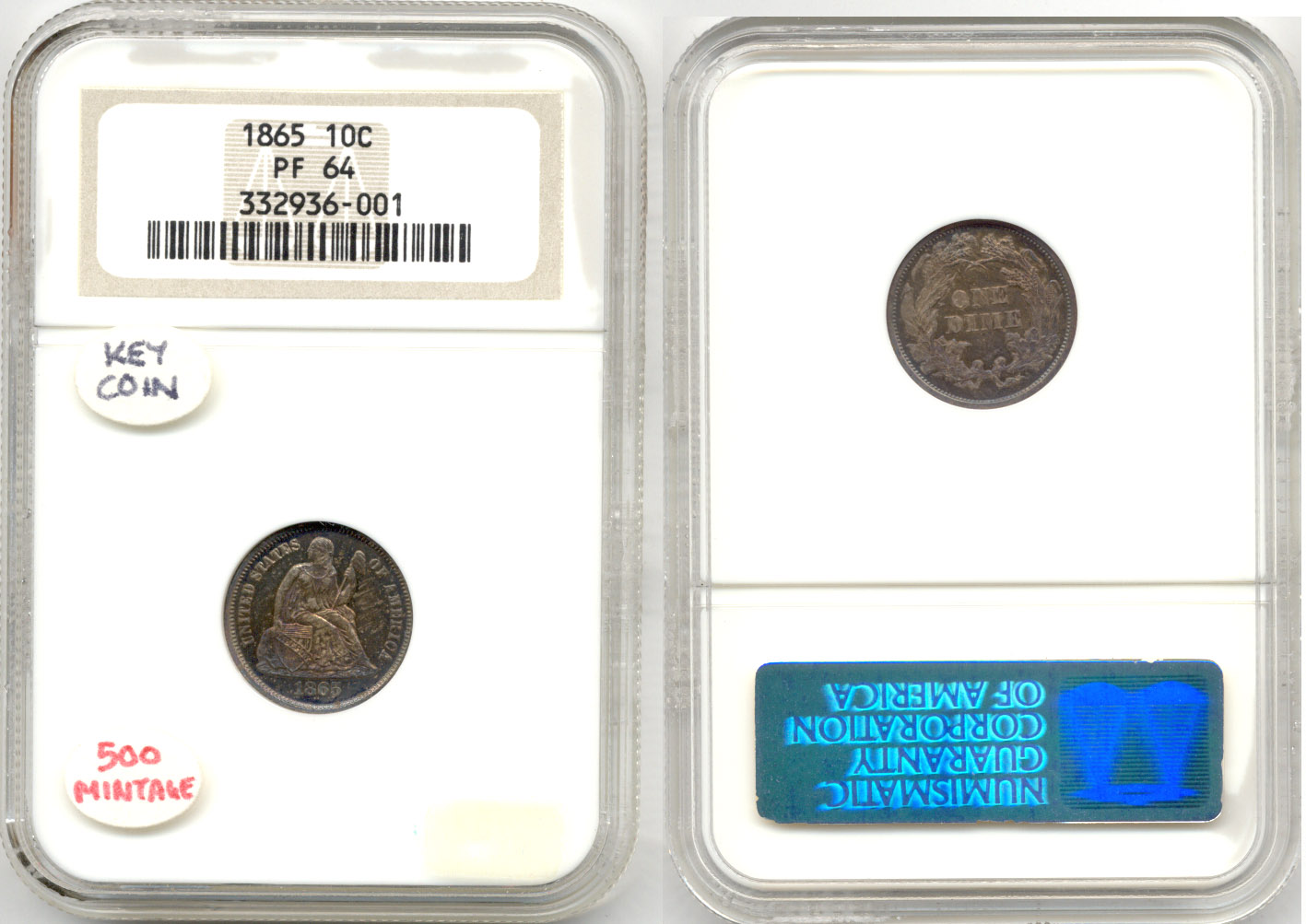 1865 Seated Liberty Dime NGC Proof-64