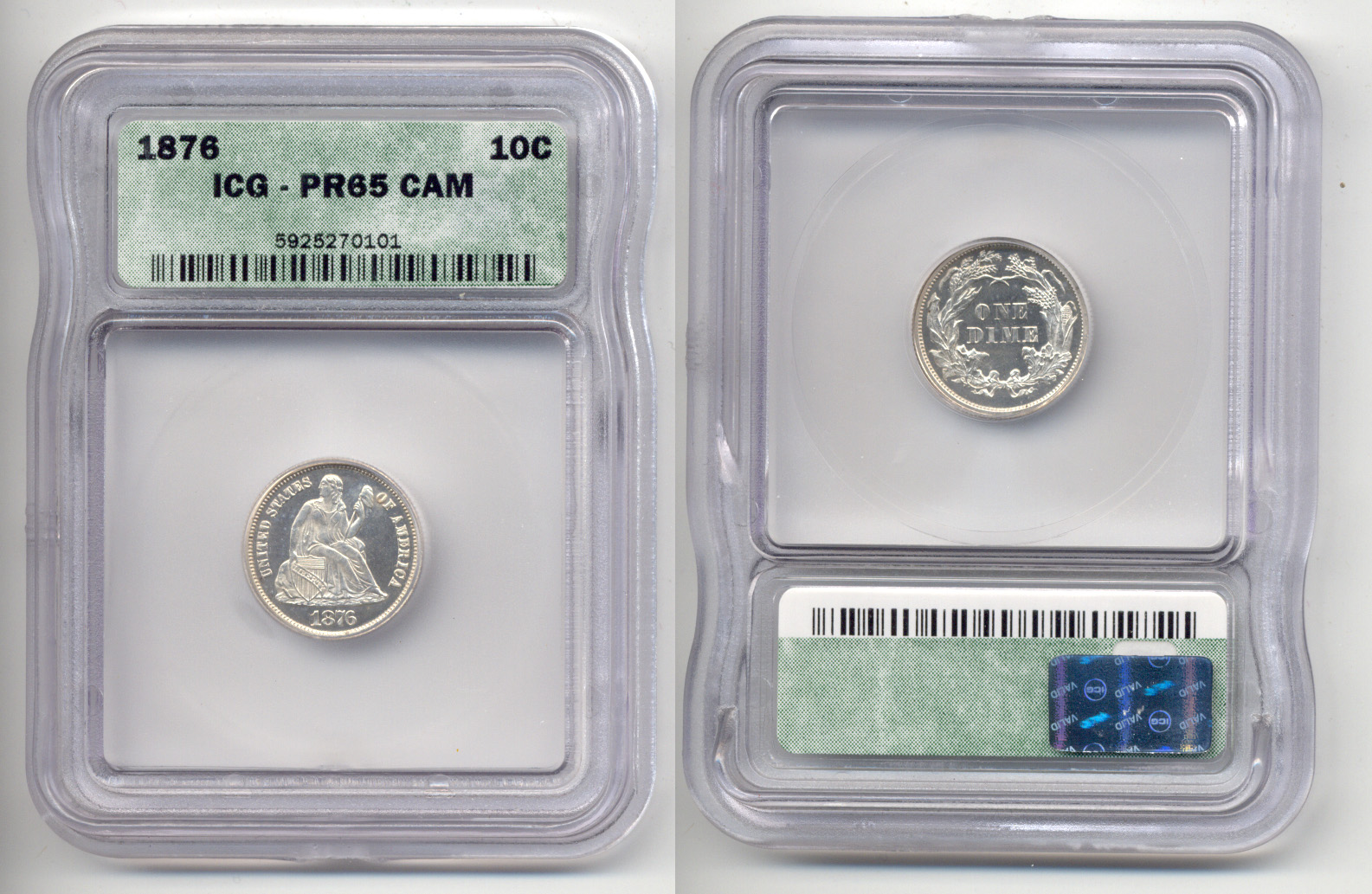 1876 Seated Liberty Dime ICG Cameo Proof-65