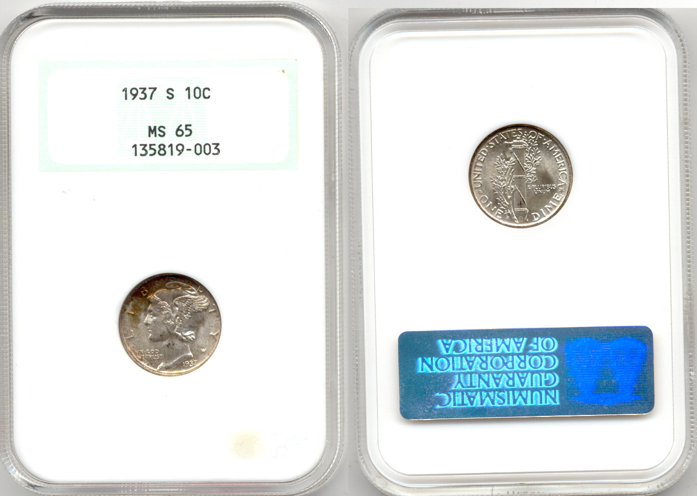 1937-S Mercury Dime NGC MS-65