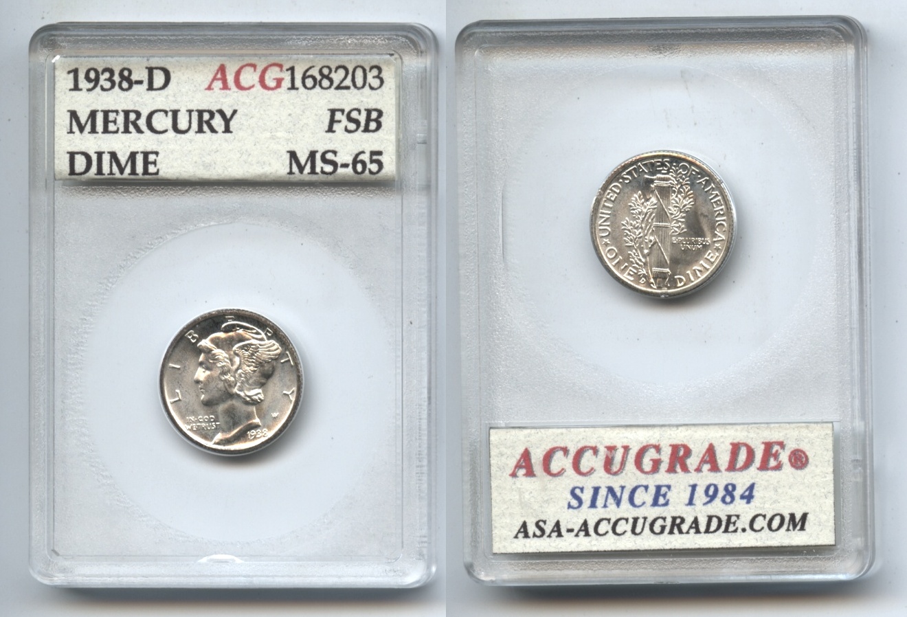 1938-D Mercury Dime ACG MS-65 FSB