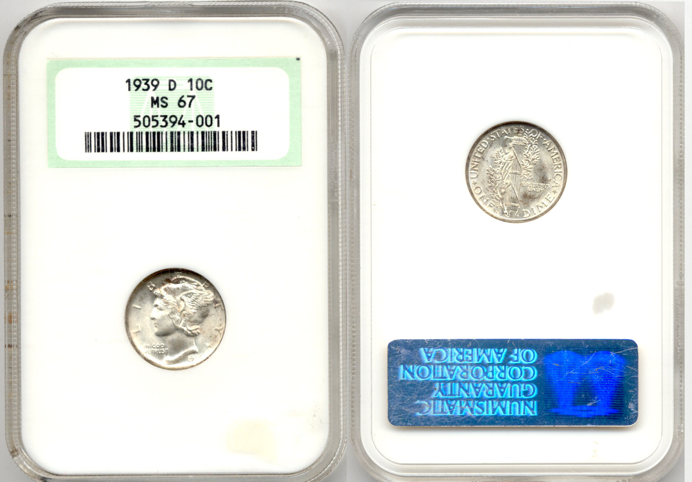 1939-D Mercury Dime NGC MS-67