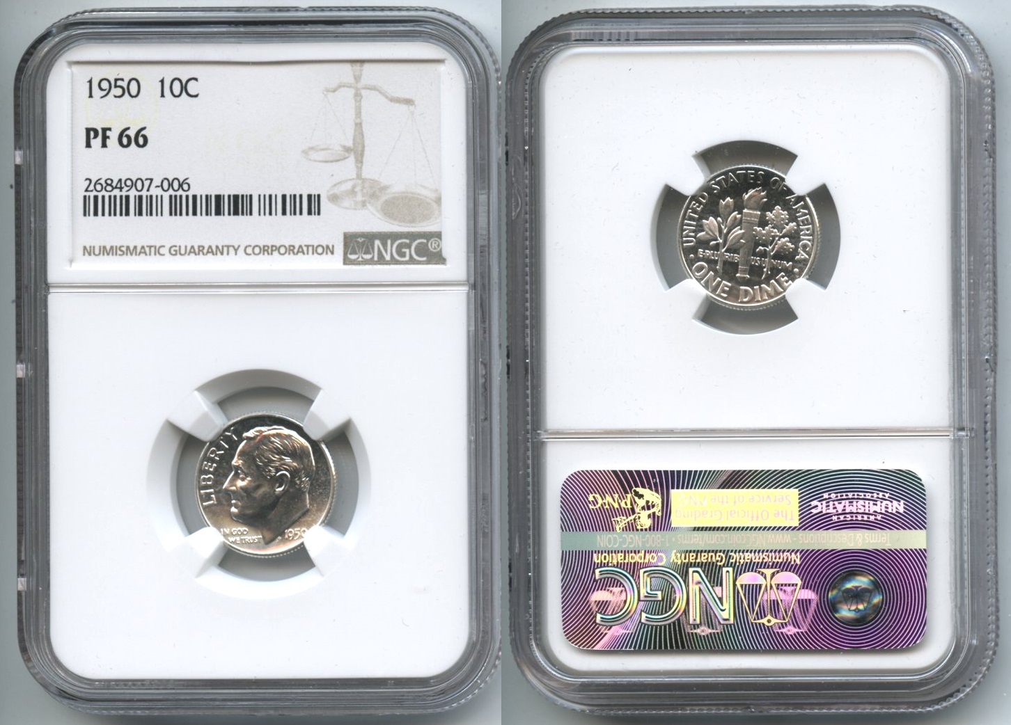 1950 Roosevelt Dime NGC Proof-66