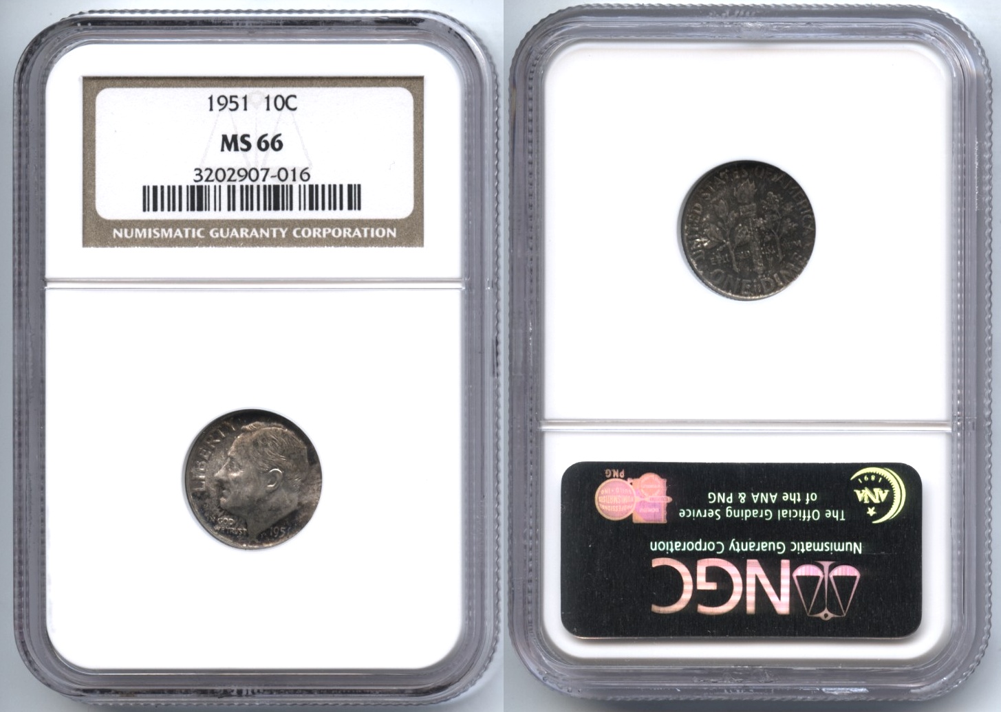 1951 Roosevelt Dime NGC MS-66 #a