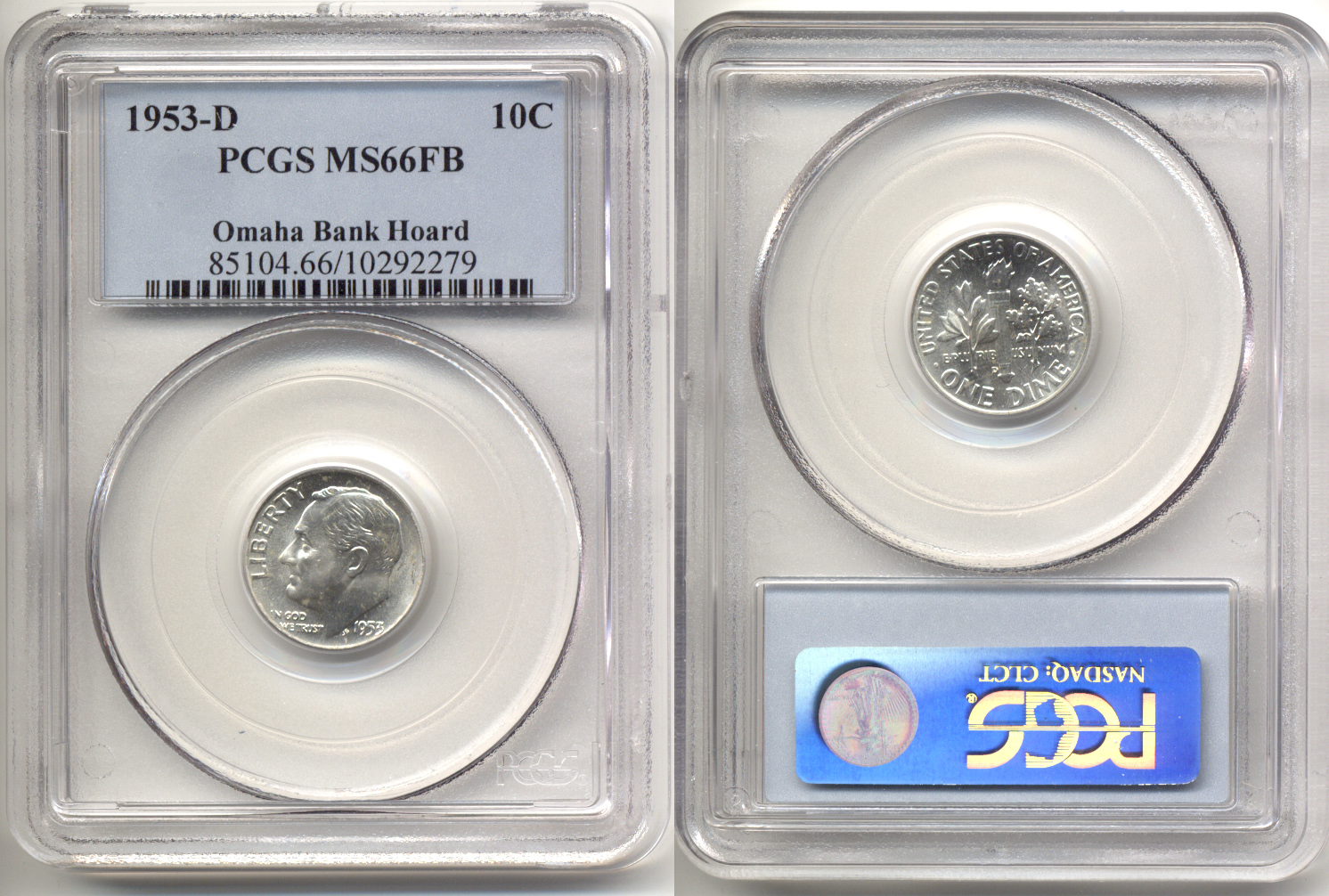 1953-D Roosevelt Dime PCGS MS-66 Full Bands a