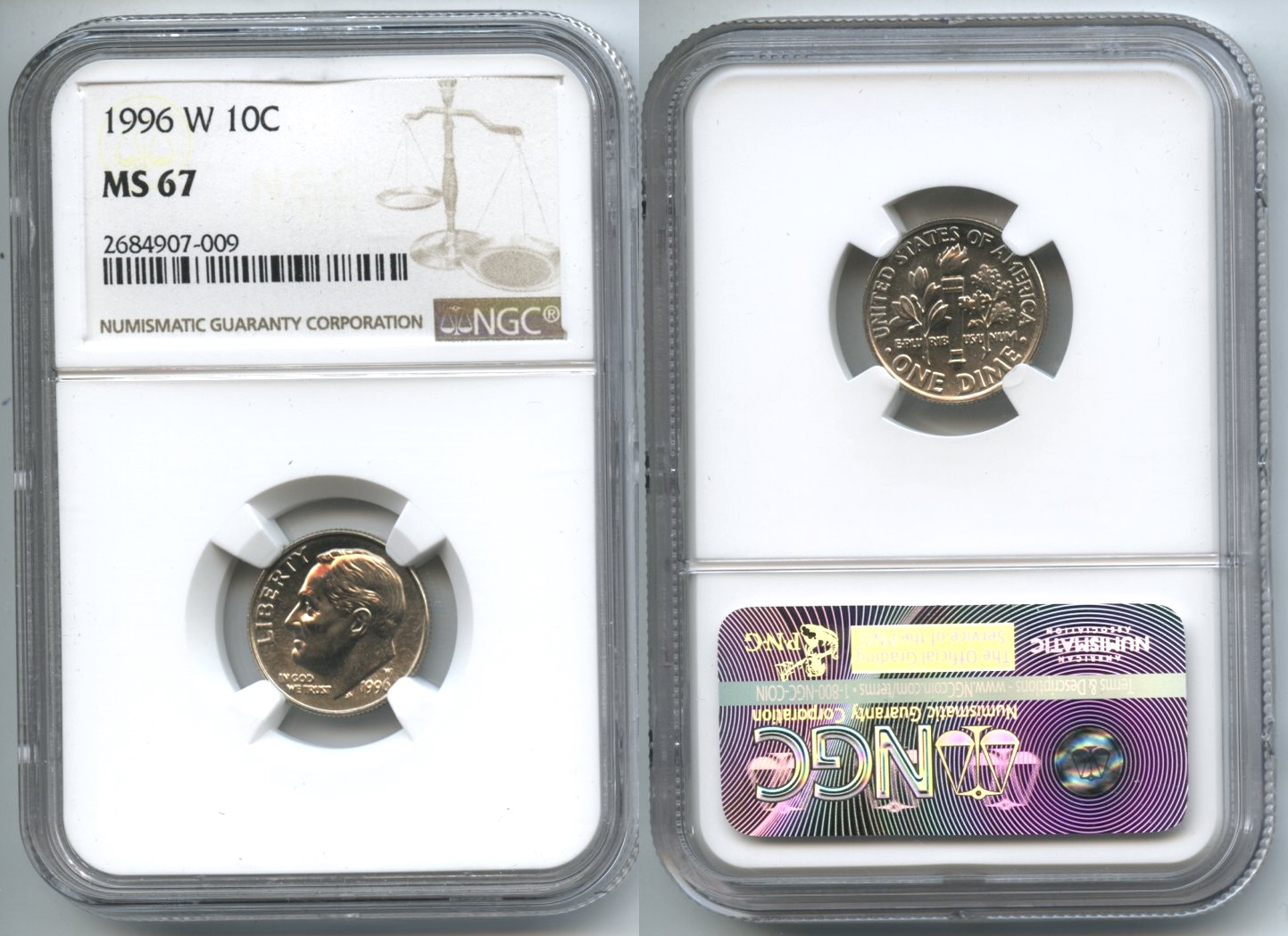 1996-W Roosevelt Dime NGC MS-67