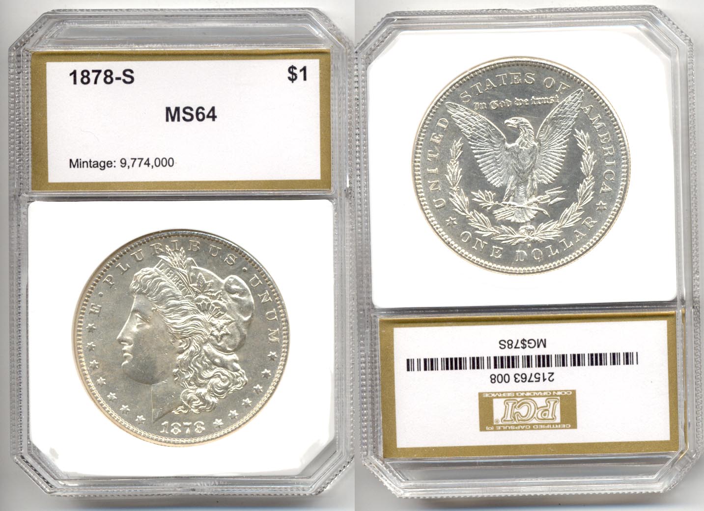 1878-S Morgan Silver Dollar PCI MS-64