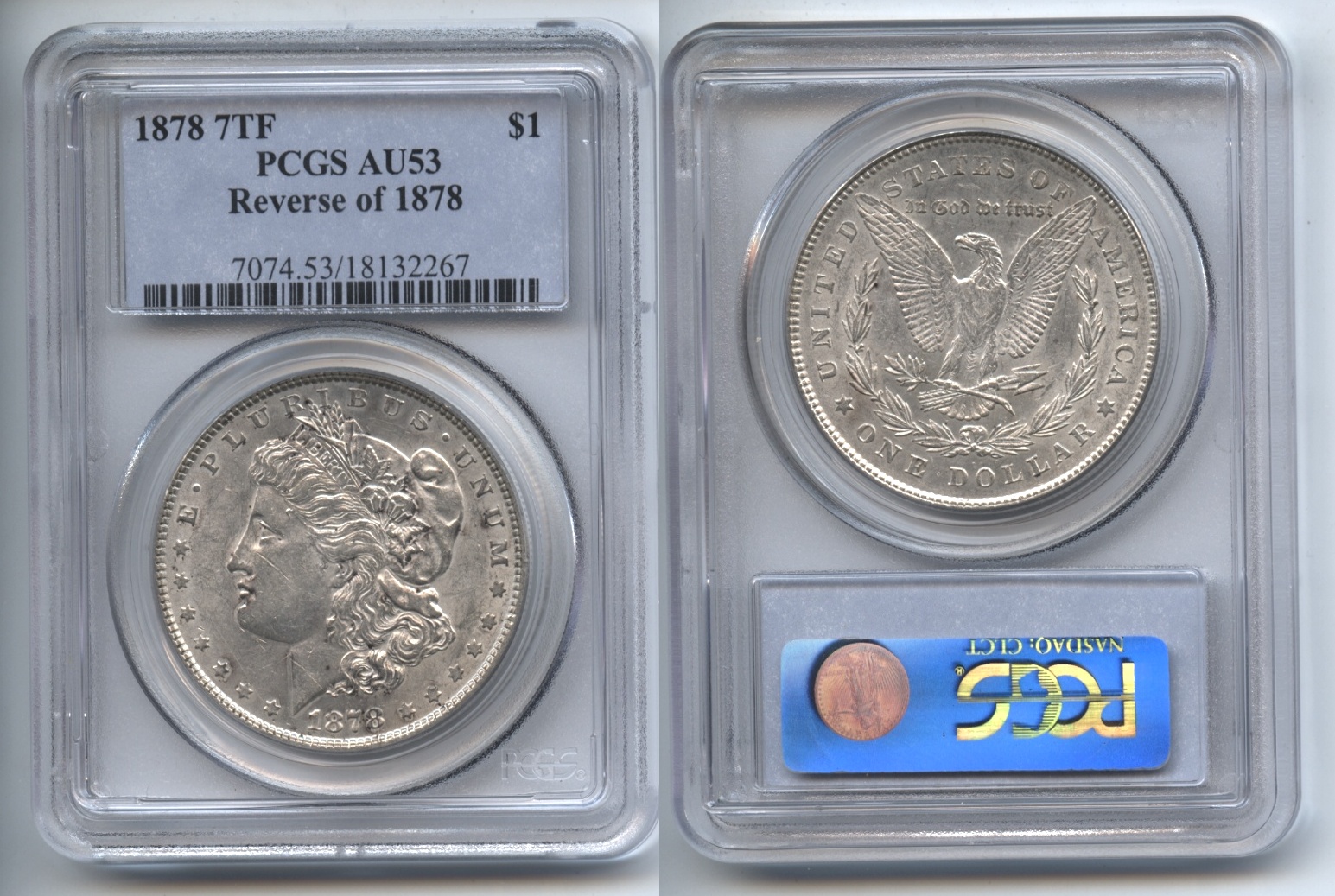 1878 7 Tailfeathers Morgan Silver Dollar PCGS AU-53