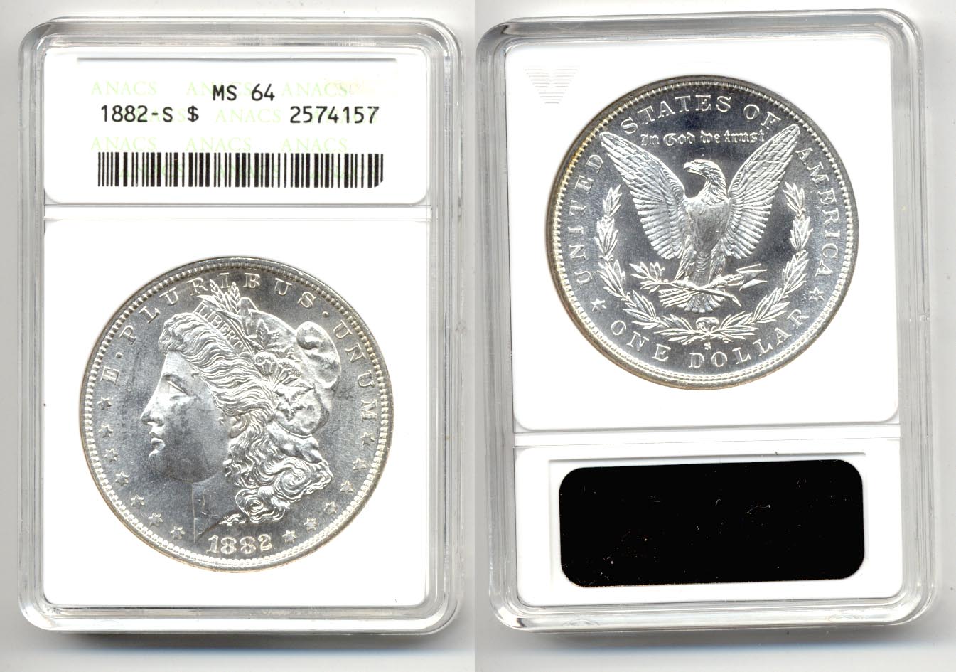 1882-S Morgan Silver Dollar ANACS MS-64