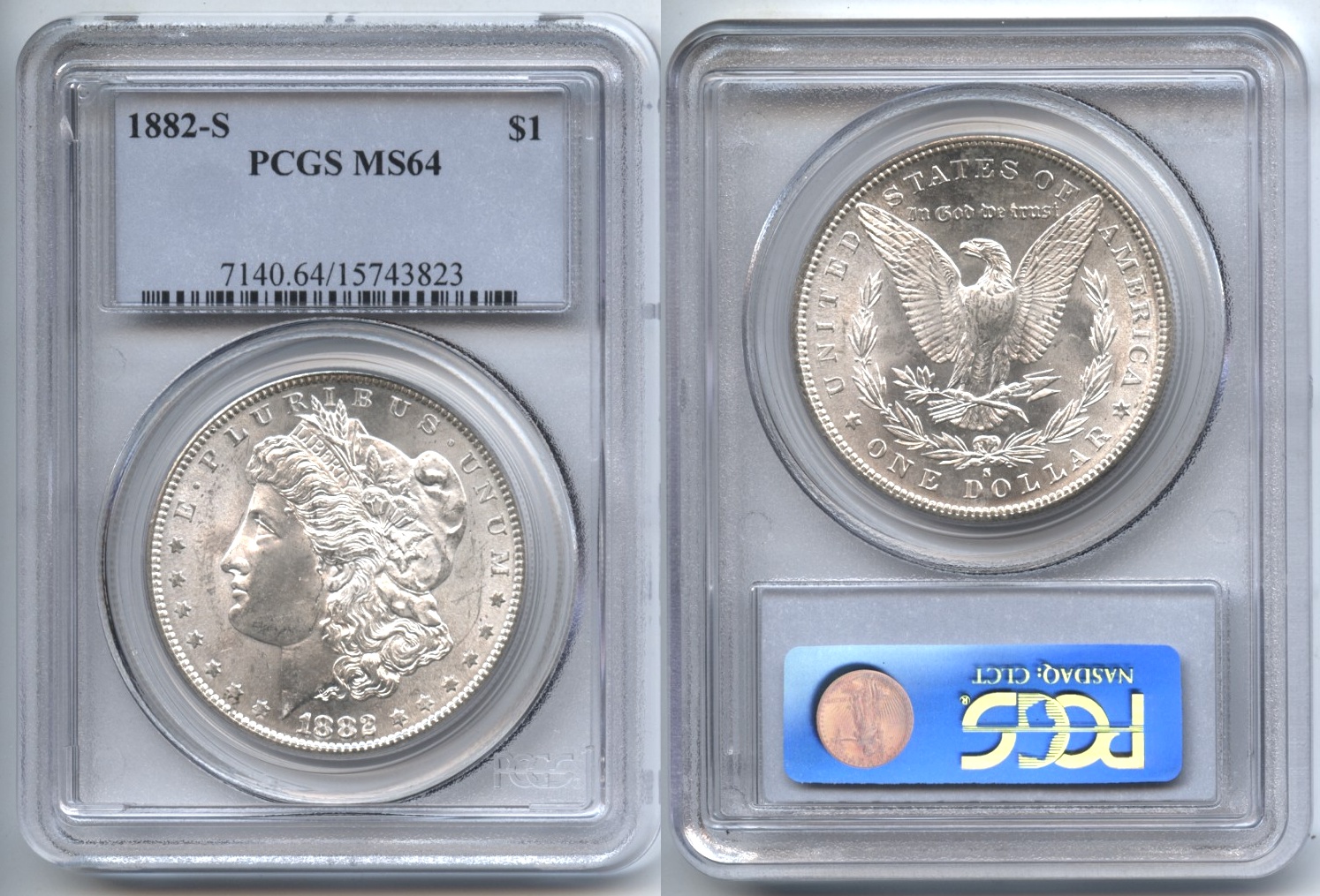 1882-S Morgan Silver Dollar PCGS MS-64 VAM-18 Doubled Date, S Tilted Left