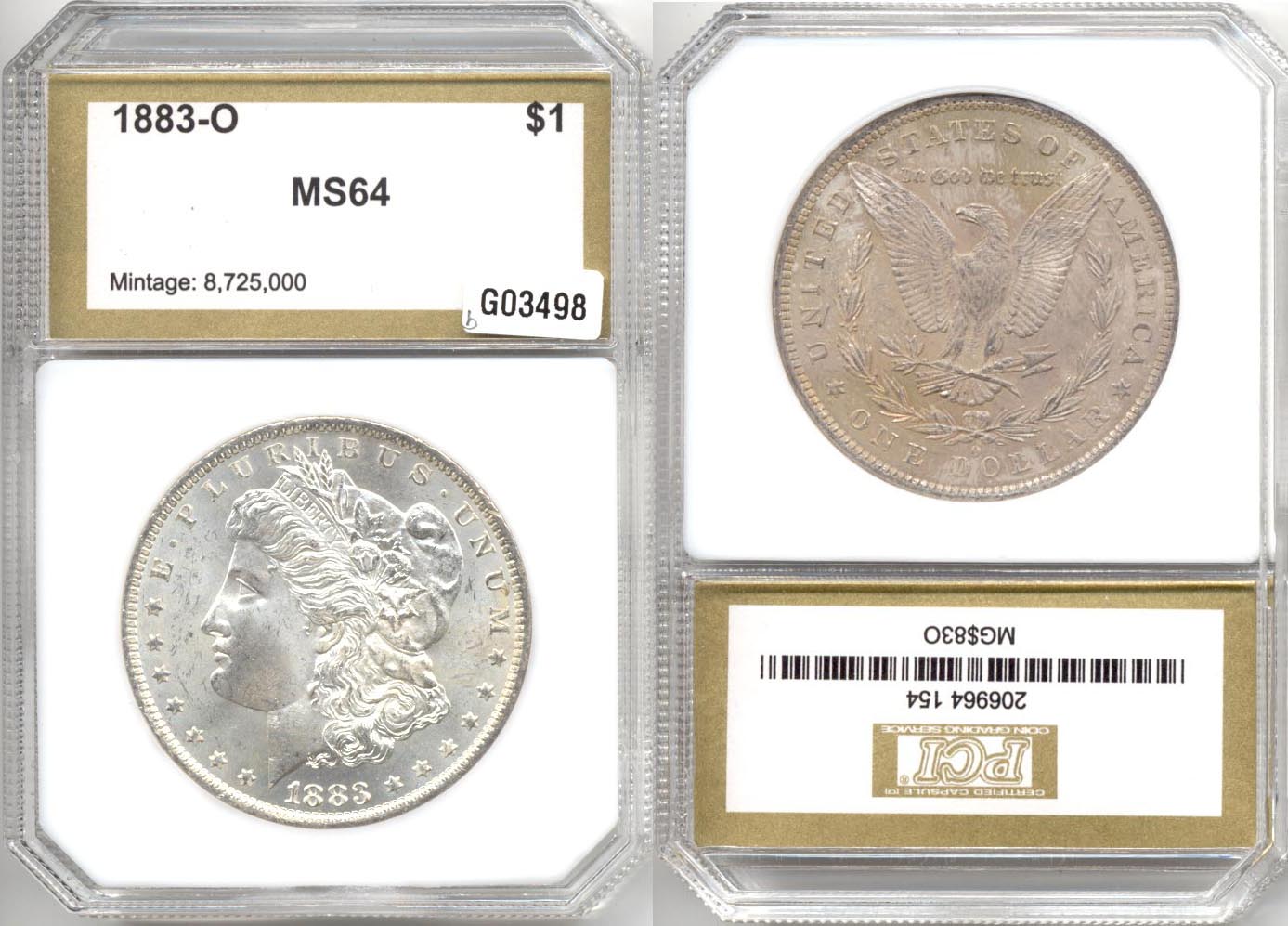 1883-O Morgan Silver Dollar PCI MS-64 b