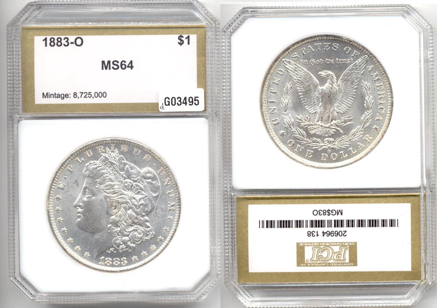 1883-O Morgan Silver Dollar PCI MS-64 d