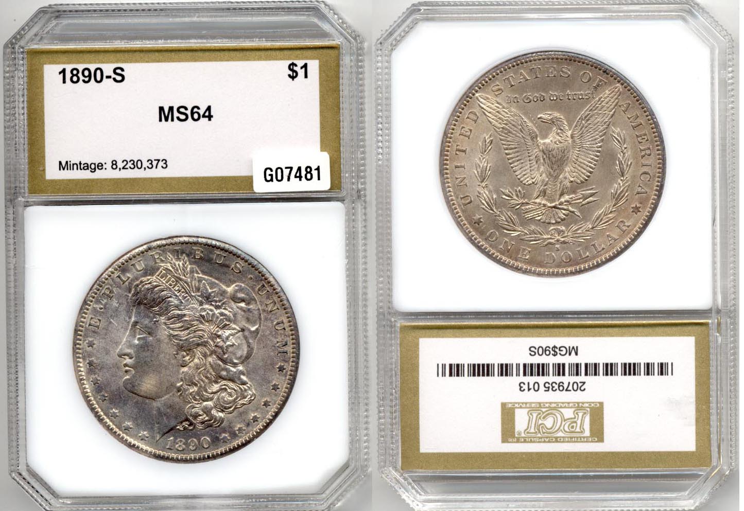 1890-S Morgan Silver Dollar PCI MS-64