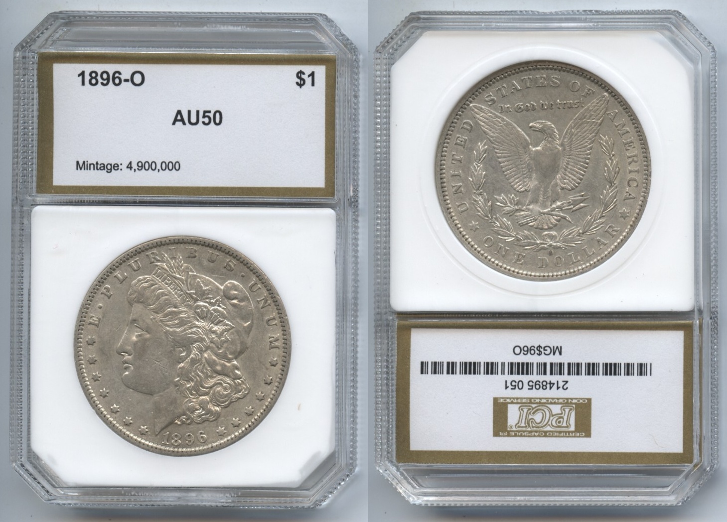 1896-O Morgan Silver Dollar PCI AU-50