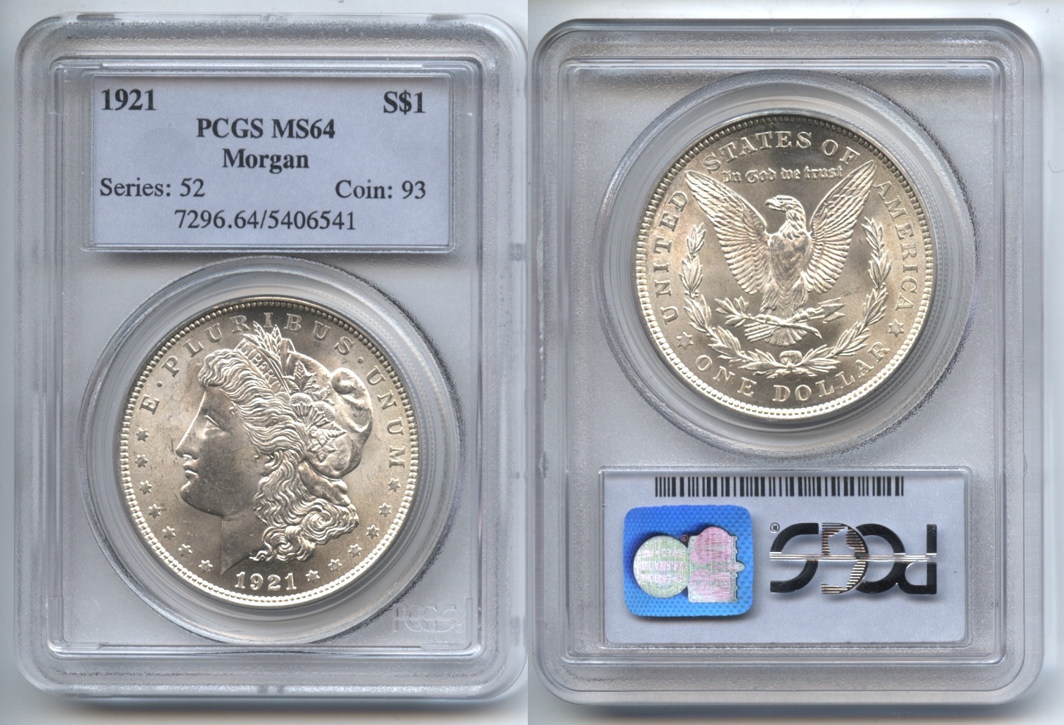 1921 Morgan Silver Dollar PCGS MS-64 #a