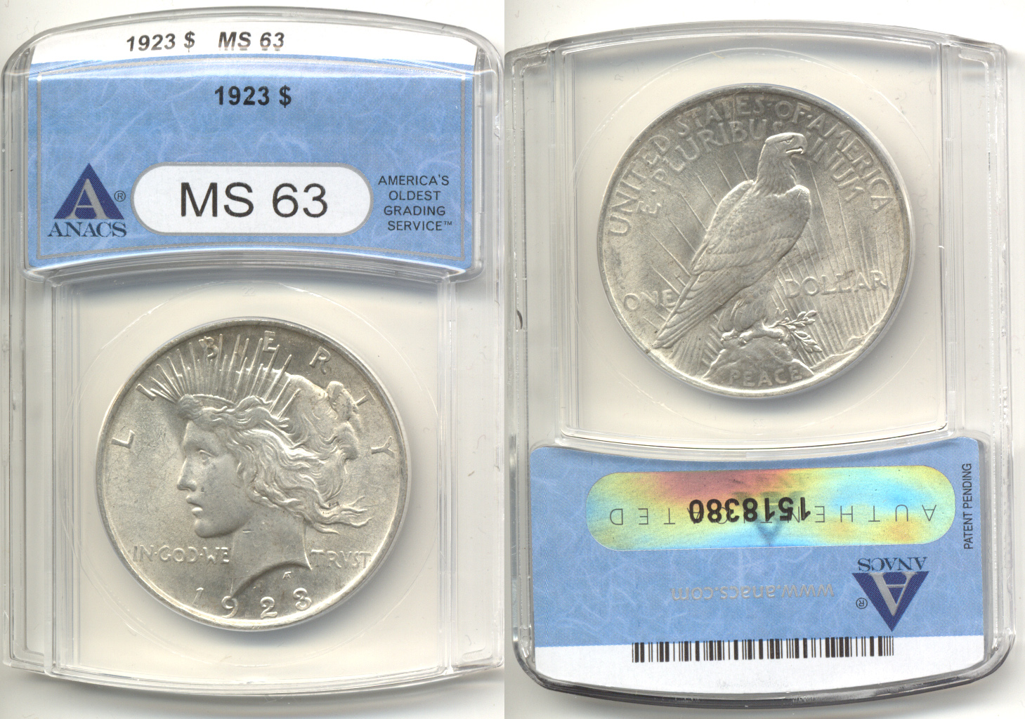 1923 Peace Silver Dollar ANACS MS-63