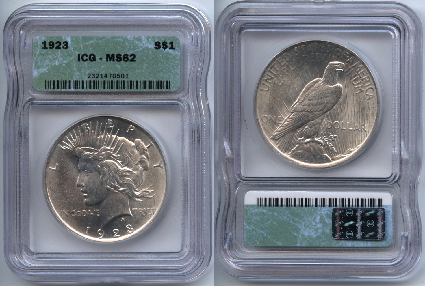1923 Peace Silver Dollar ICG MS-62