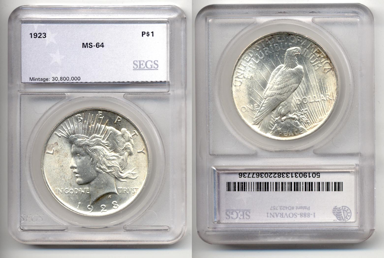 1923 Peace Silver Dollar SEGS MS-64