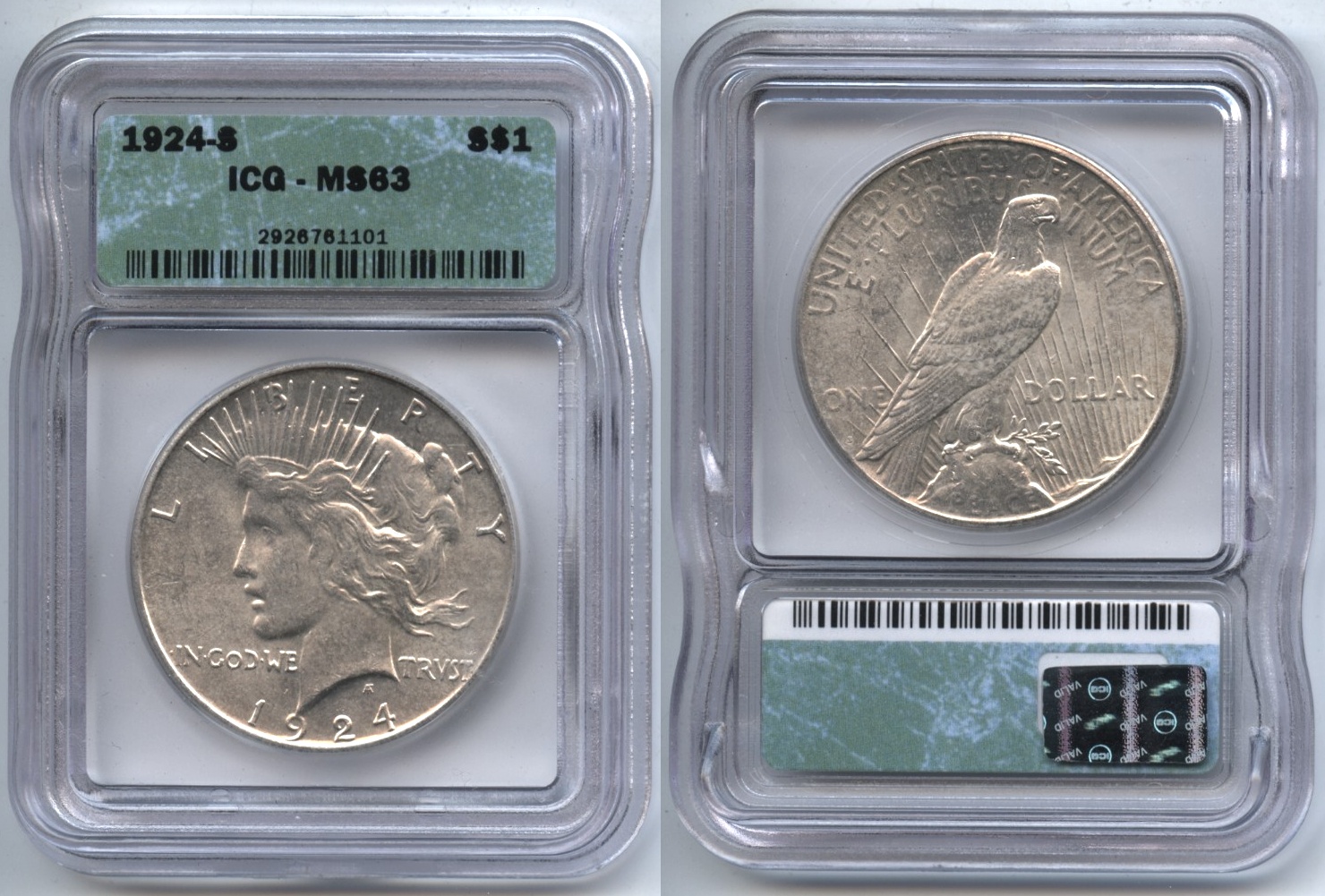 1924-S Peace Silver Dollar ICG MS-63