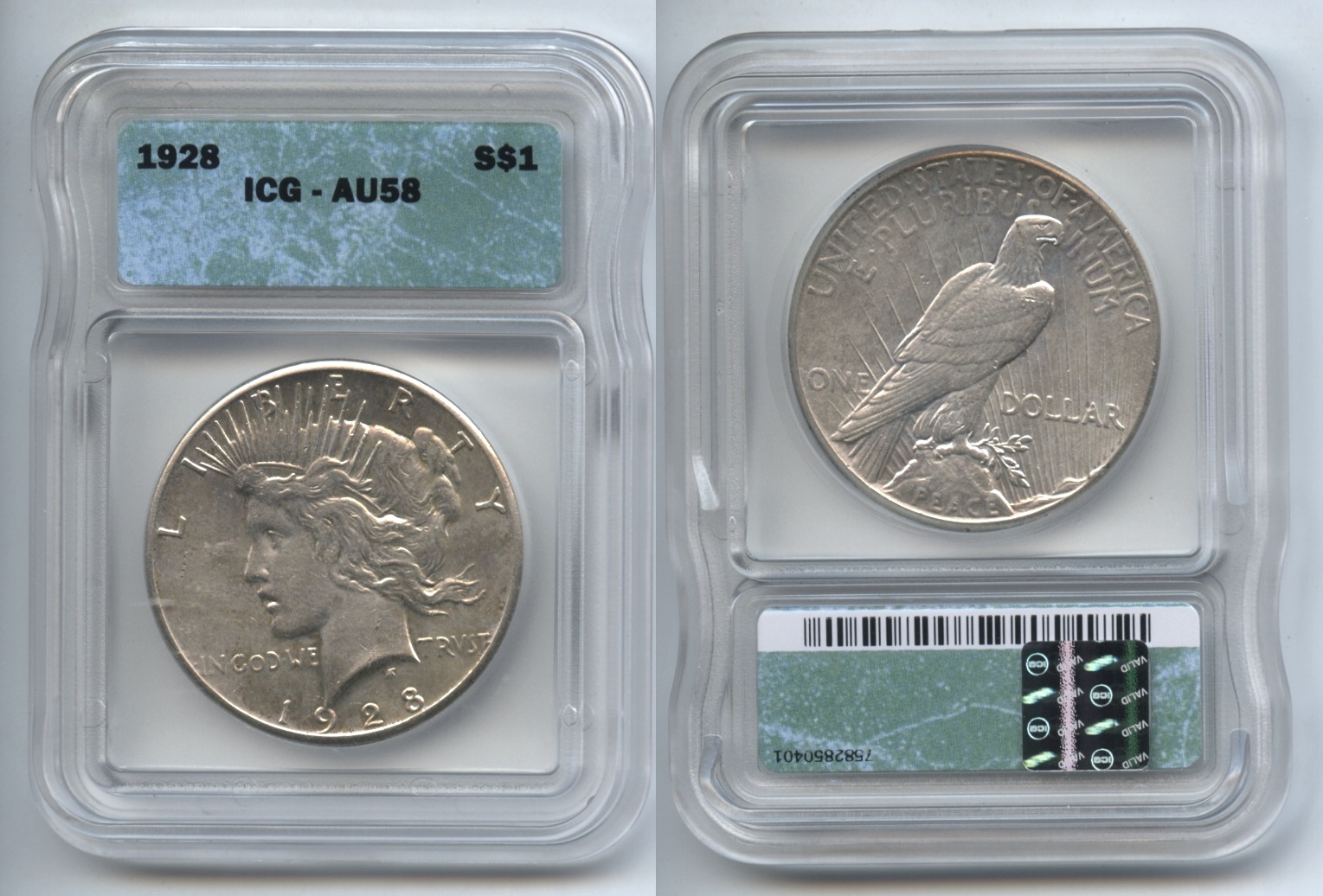 1928 Peace Silver Dollar ICG AU-58
