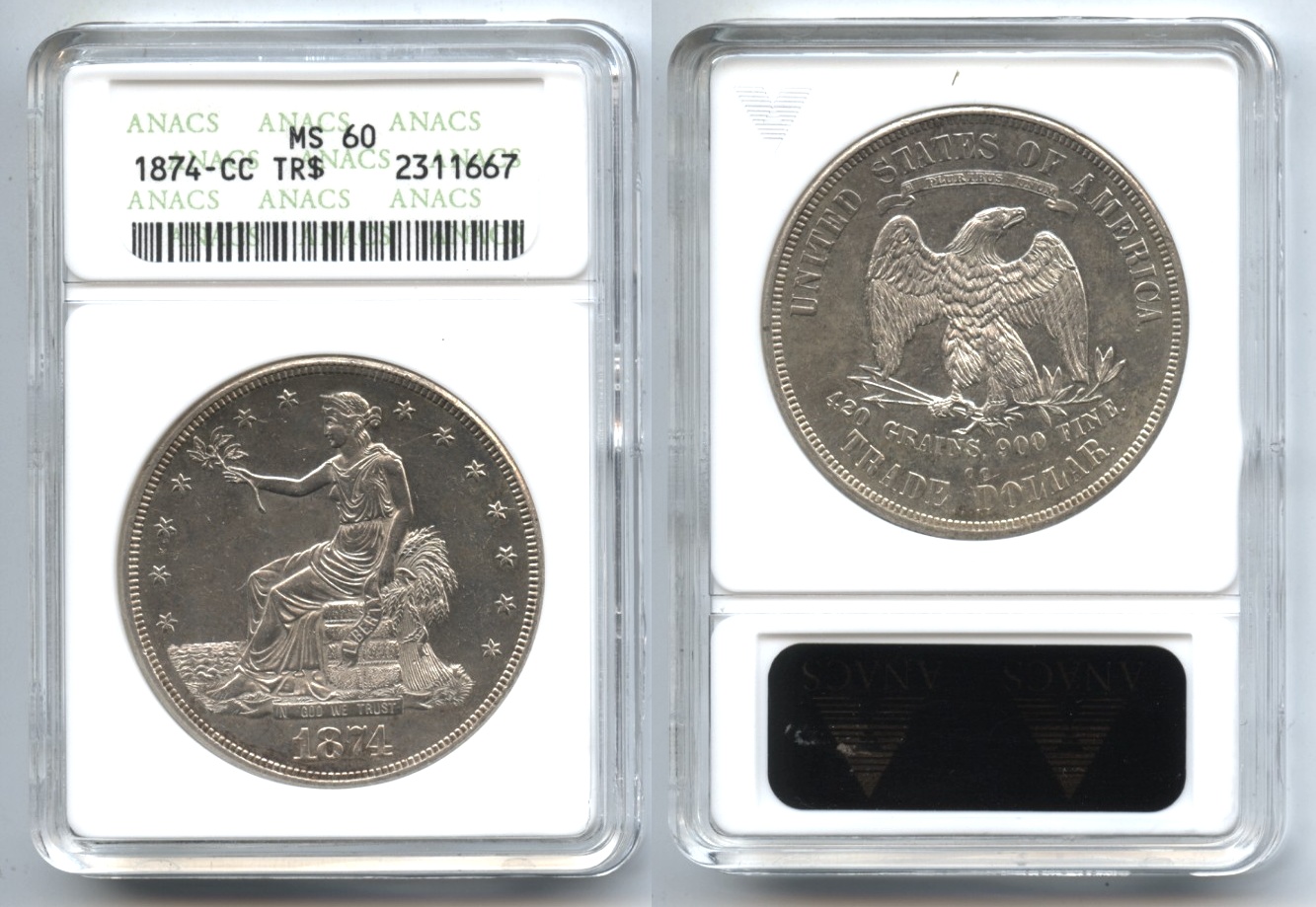 1874-CC Trade Dollar ANACS MS-60