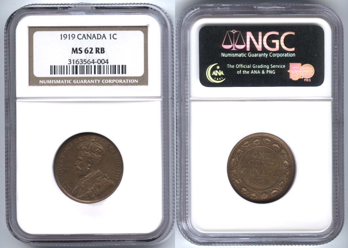 1919 Canada 1 Cent NGC MS-62 Red Brown
