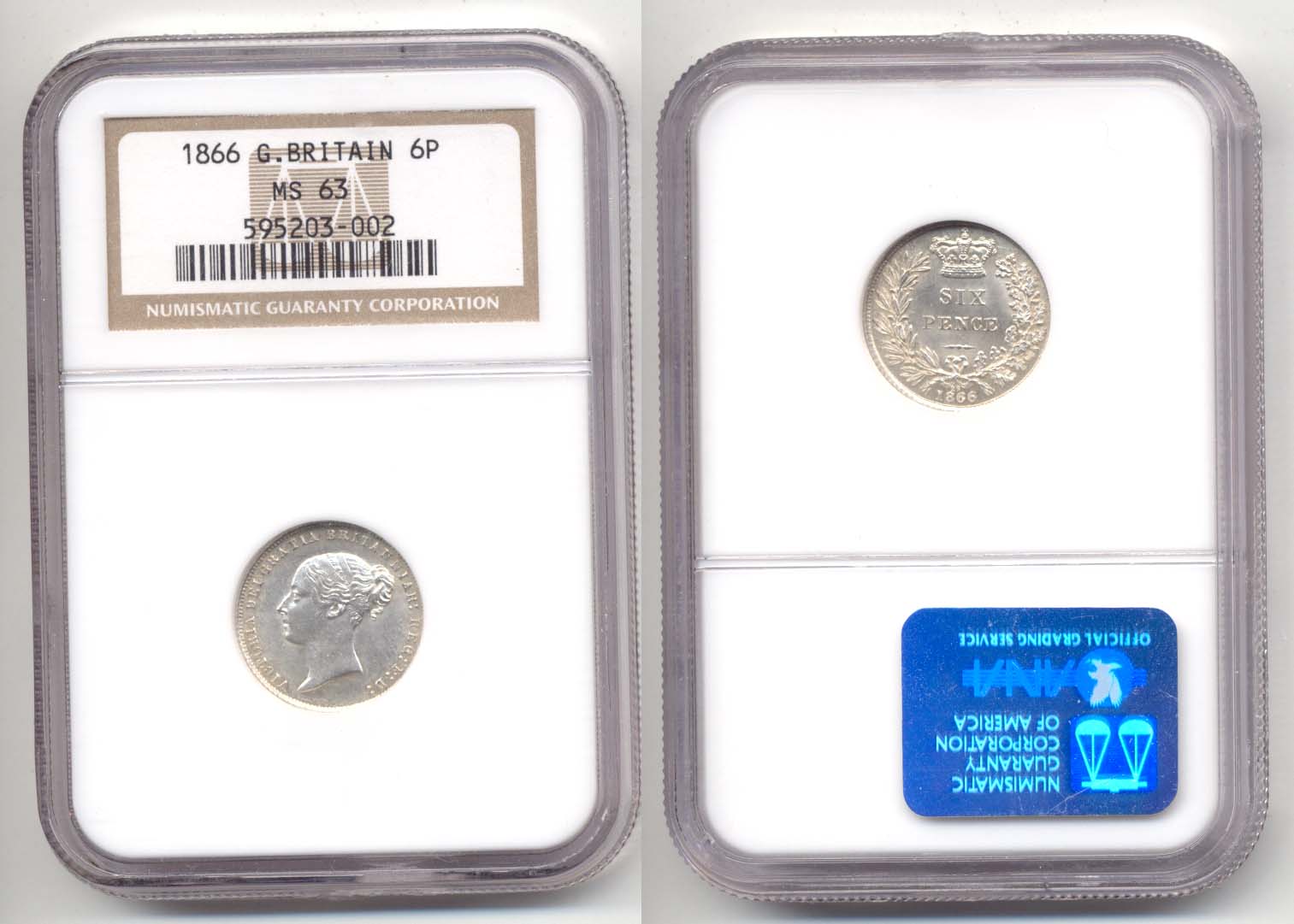 1866 Great Britain 6 Pence NGC MS-63