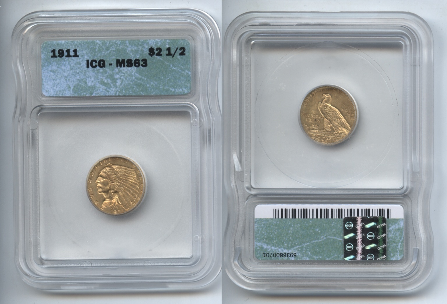 1911 Indian Head Gold $2.50 Quarter Eagle ICG MS-63