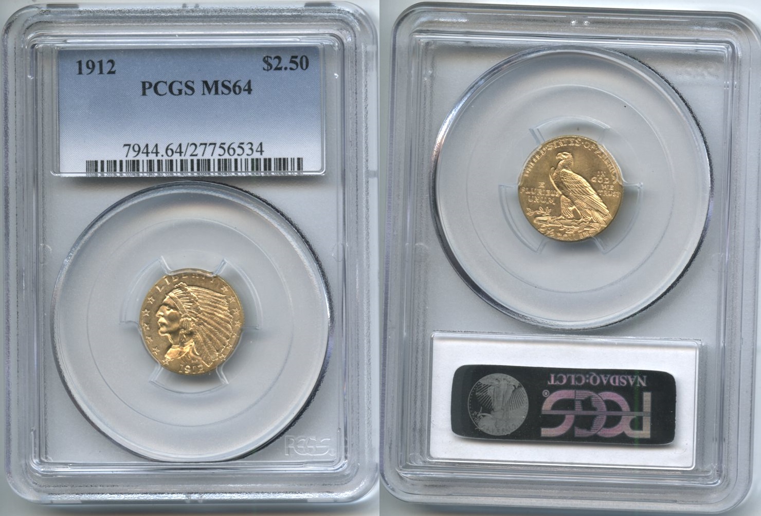 1912 Indian Head Gold Quarter Eagle PCGS MS-64