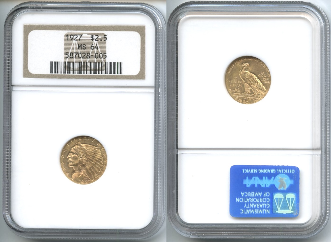 1927 Indian Head Gold Quarter Eagle NGC MS-64