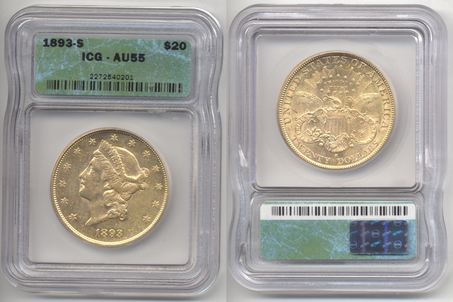 1893-S Gold $20.00 Double Eagle ICG AU-55