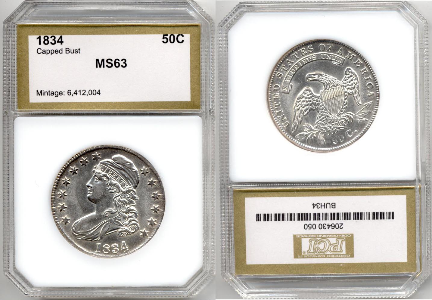 1834 Capped Bust Half Dollar PCI MS-63