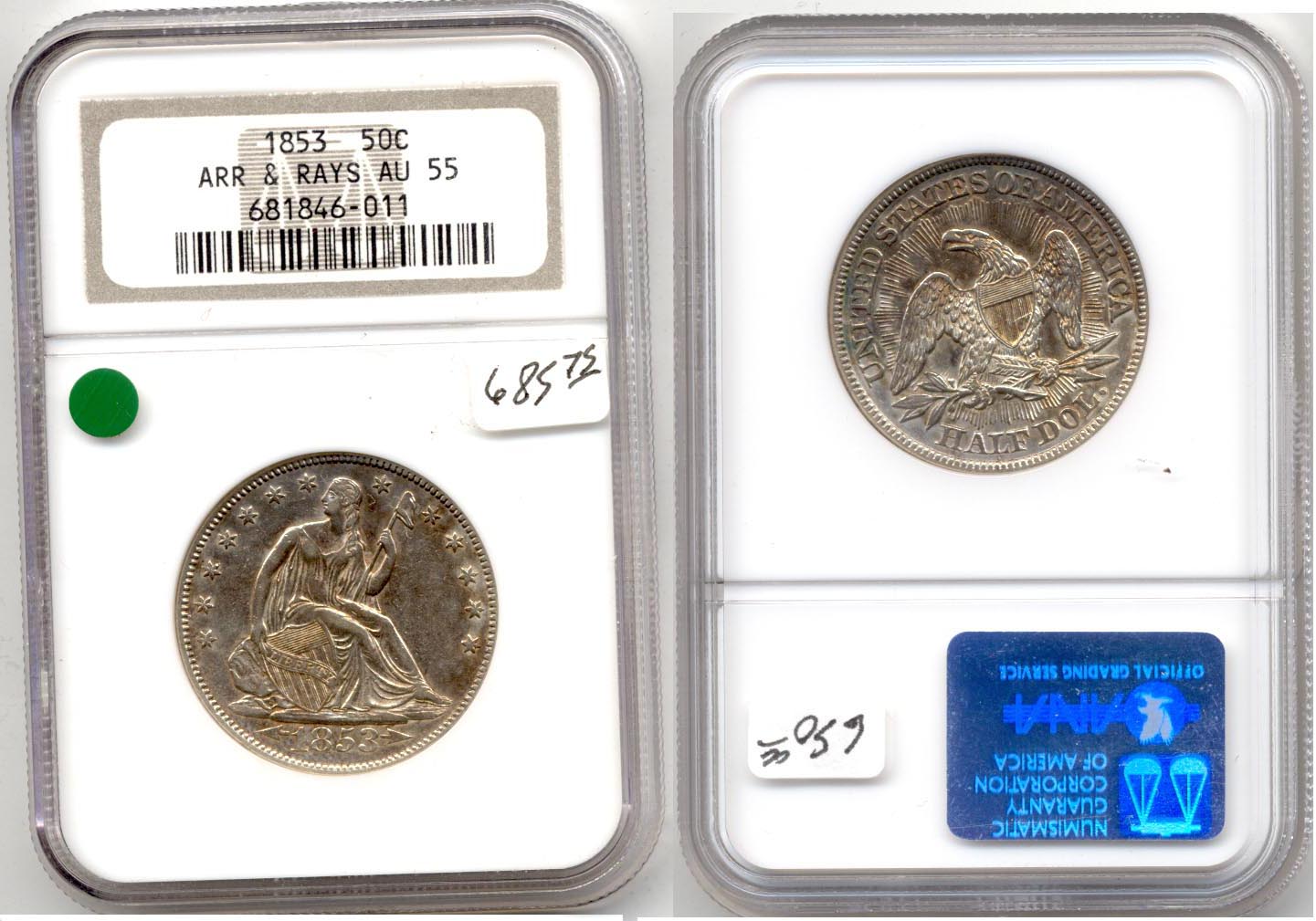1853 Seated Liberty Half Dollar NGC AU-55