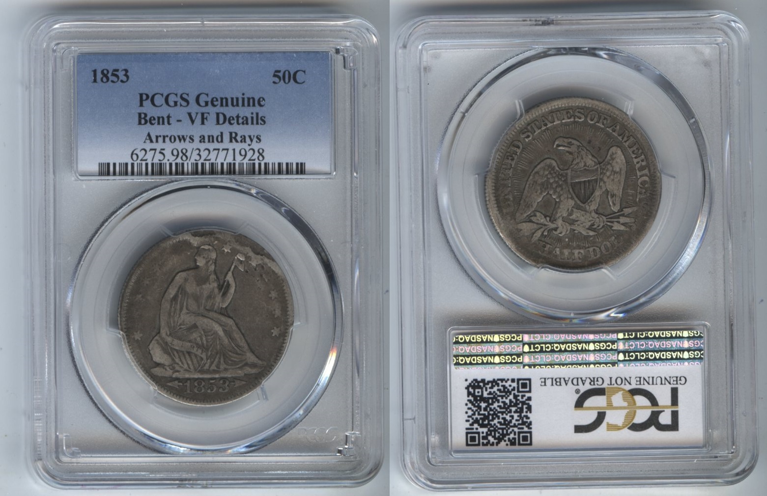1853 Seated Liberty Half Dollar PCGS VF Details
