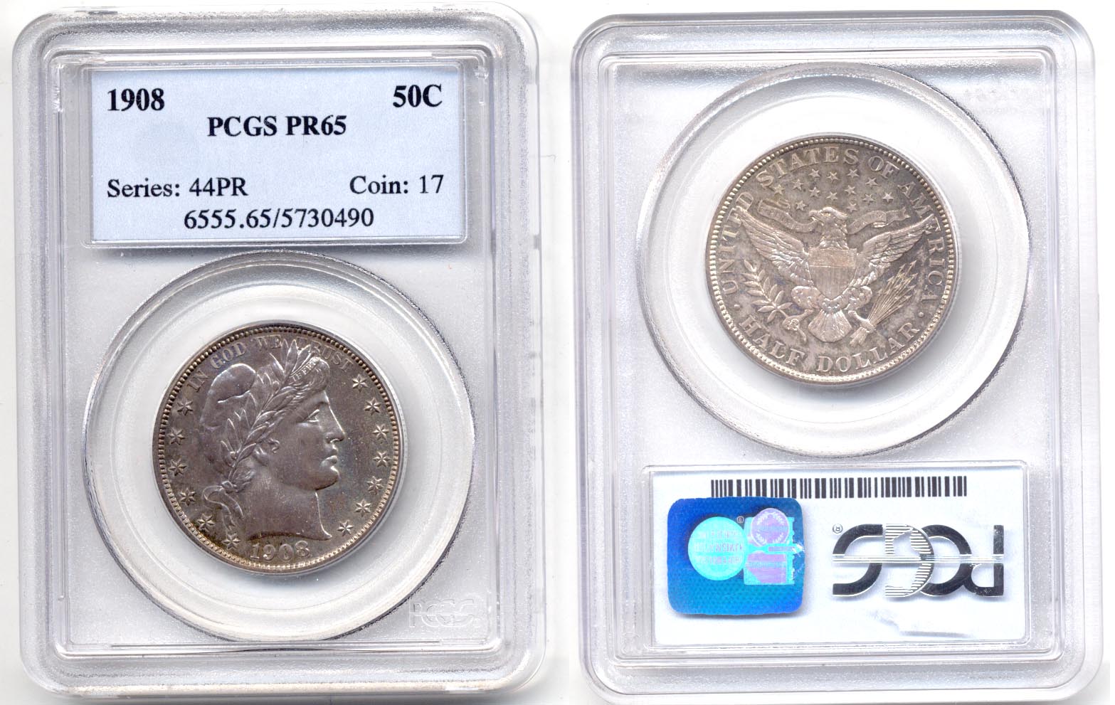 1908 Barber Half Dollar PCGS Proof-65