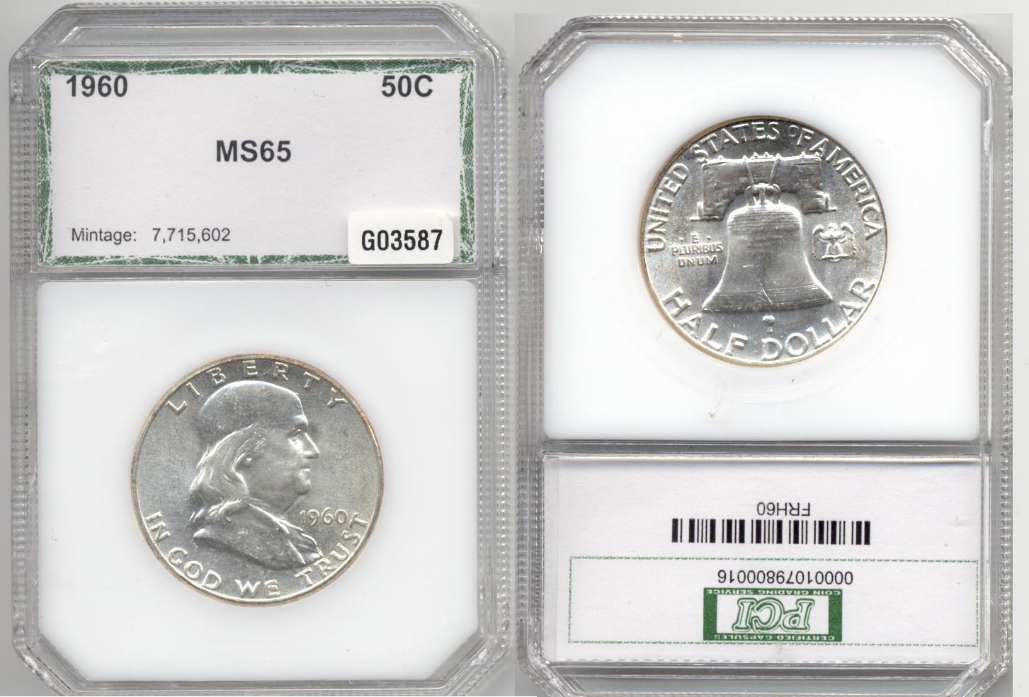 1960 Franklin Half Dollar PCI MS-65