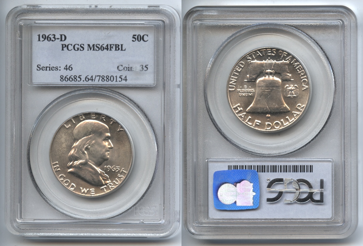 1963-D Franklin Half Dollar PCGS MS-64 FBL