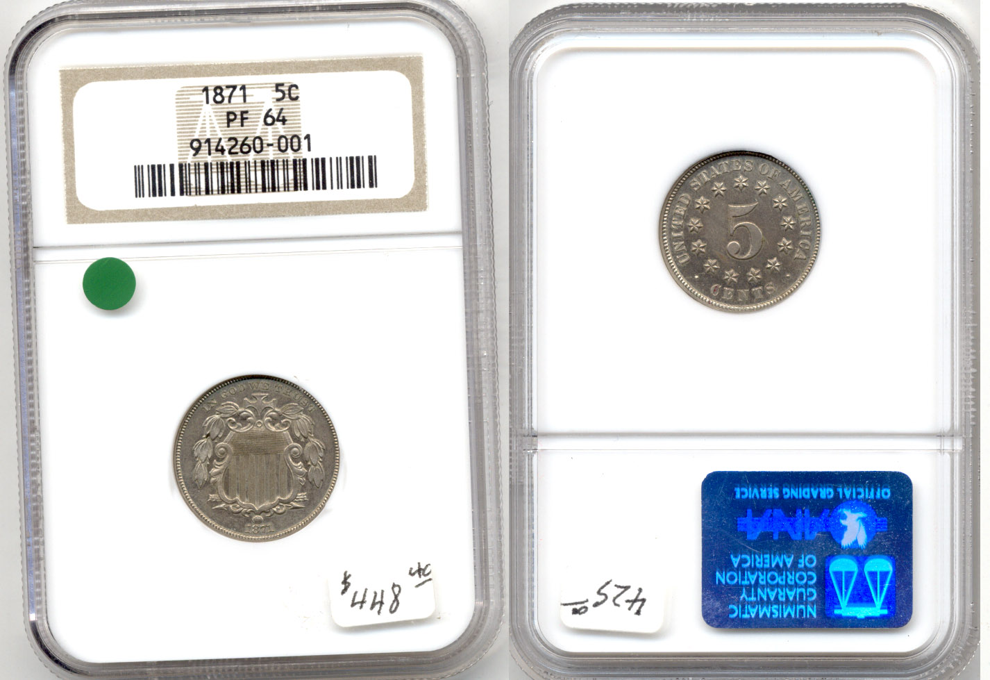 1871 Shield Nickel NGC Proof-64