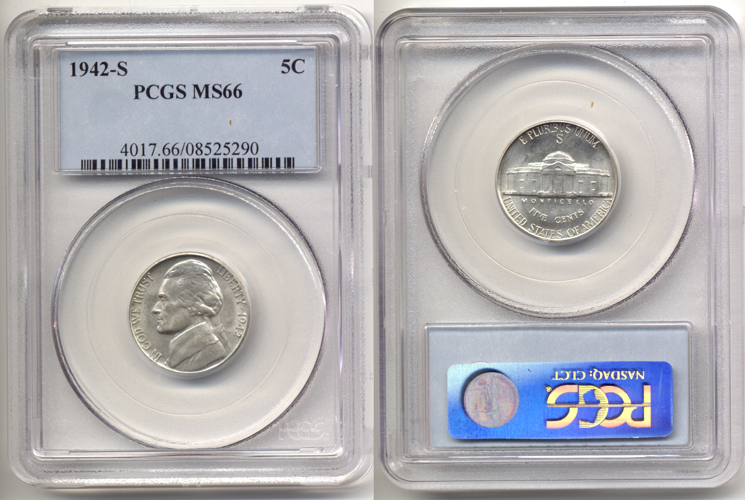 1942-S Jefferson Nickel PCGS MS-66 b