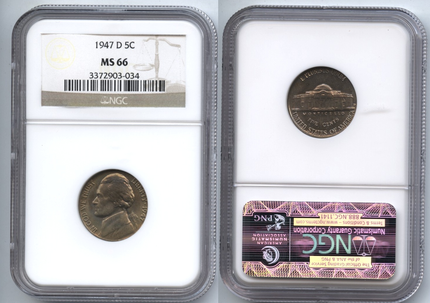 1947-D Jefferson Nickel NGC MS-66 #b
