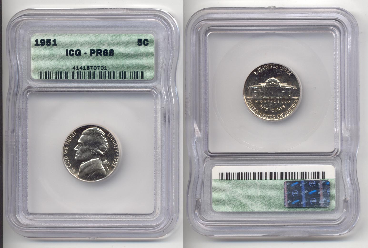 1951 Jefferson Nickel ICG Proof-68