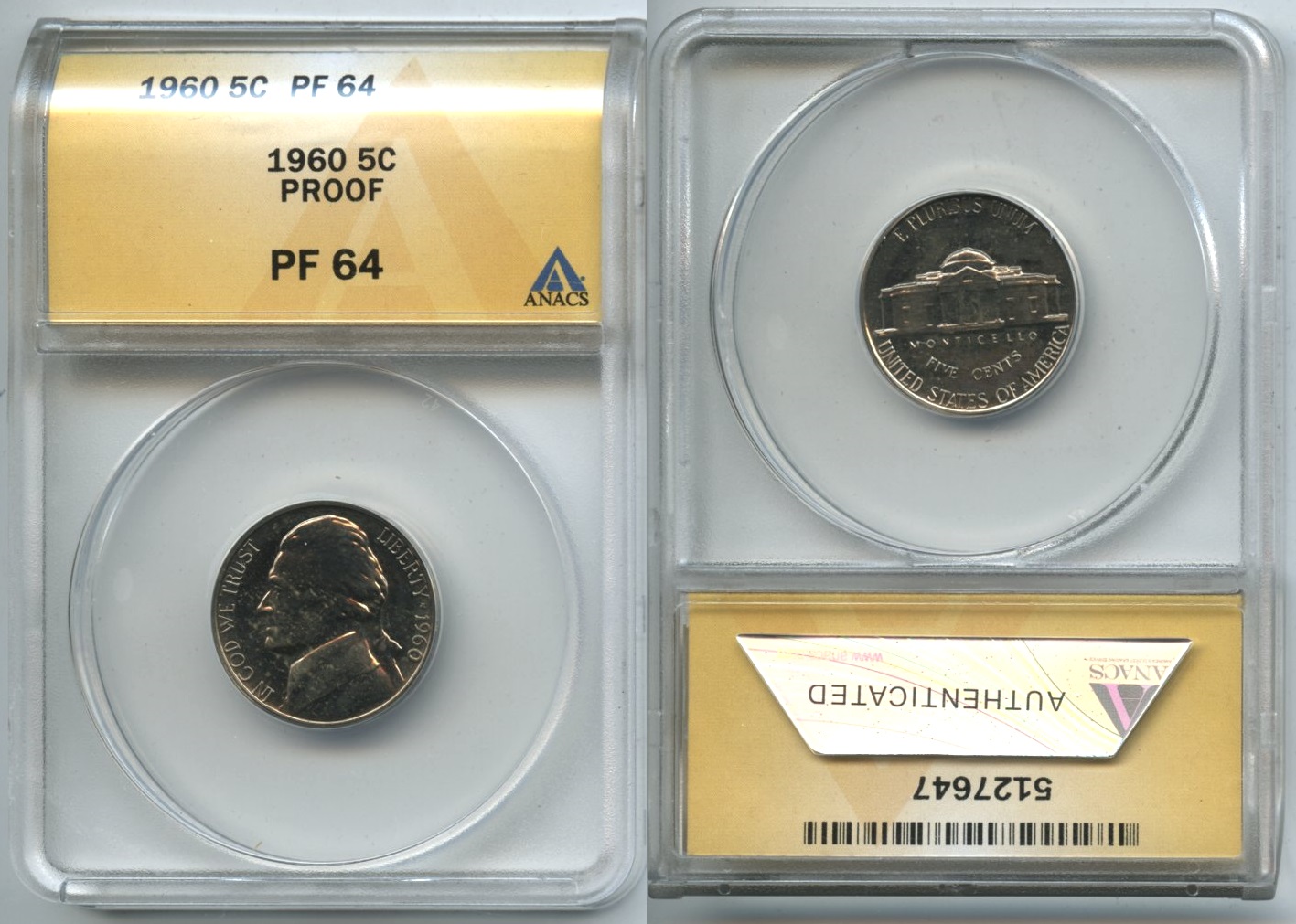 1960 Jefferson Nickel ANACS Proof-64