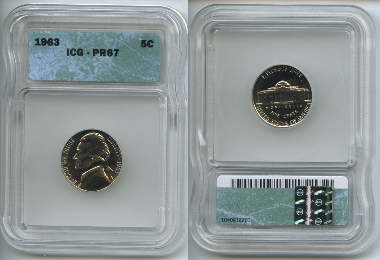 1963 Jefferson Nickel ICG Proof-67