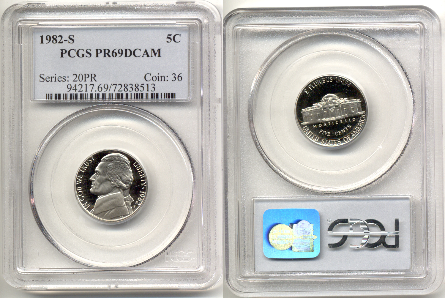 1982-S Jefferson Nickel PCGS Proof-69 Deep Cameo
