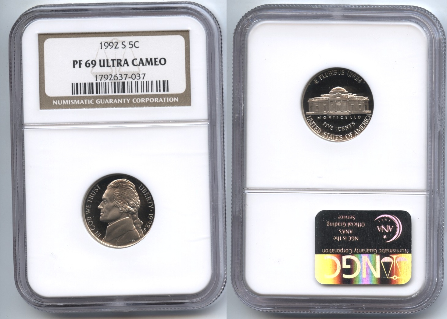 1992-S Jefferson Nickel NGC Proof-69 Ultra Cameo